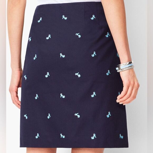Talbots CANVAS COTTON A-LINE SKIRT EMBROIDERED SCOOTER NWT Blue Size 16 - Picture 3 of 14